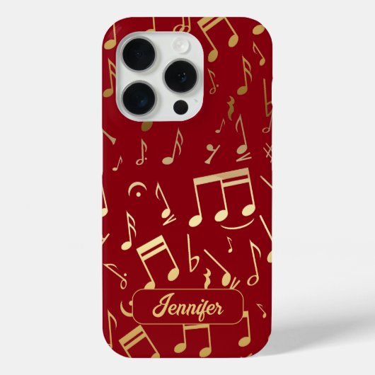Gouden Muzikale Notities op Dieprode Achtergrond Case-Mate iPhone Case (Achterkant)