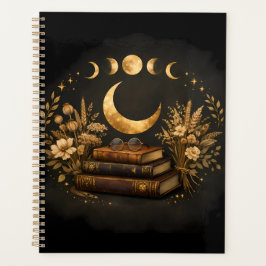 Gouden Mystieke Bibliotheek & Botanische Boho Maan Planner
