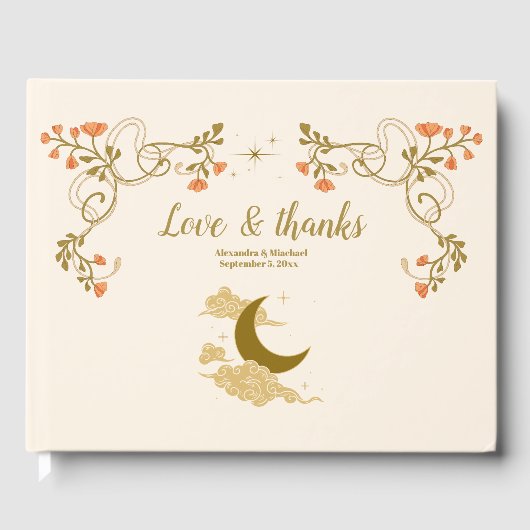  gouden mystieke botanische bruiloft gastenboek (Voorkant)