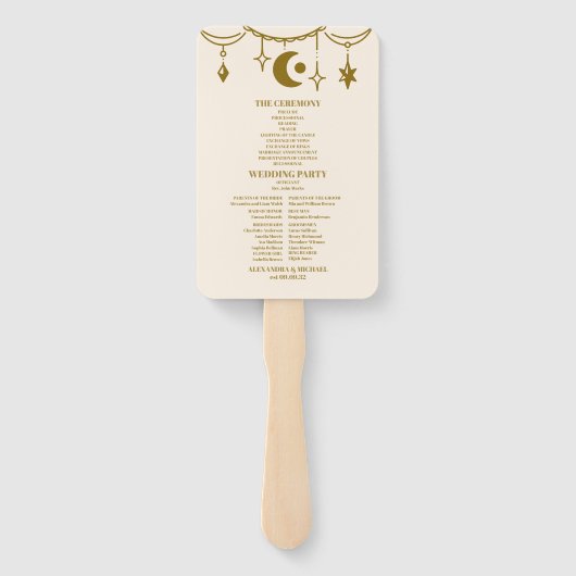  gouden mystieke botanische bruiloft handwaaier (Achterkant)