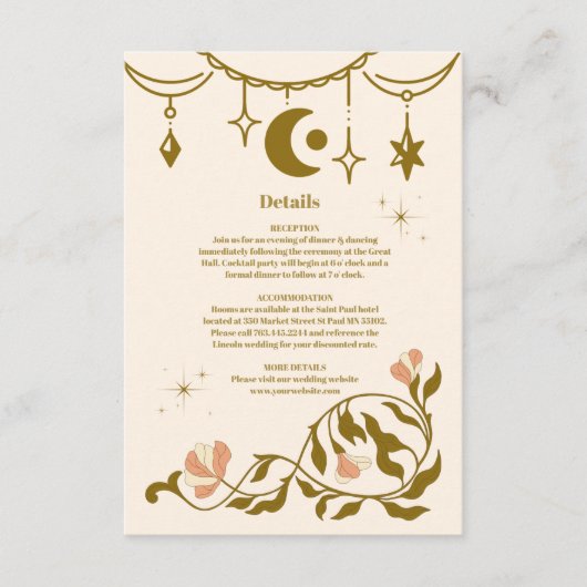  gouden mystieke botanische bruiloft informatiekaartje (Voorkant)
