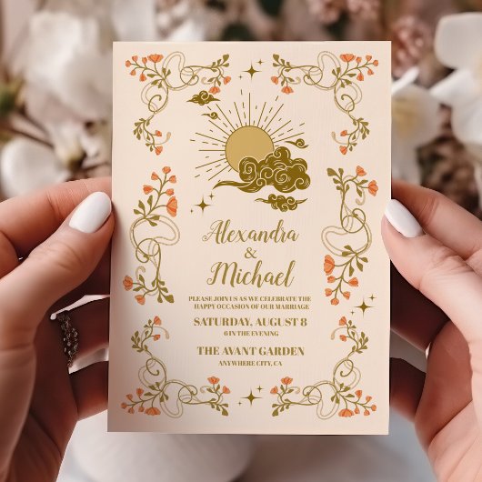  gouden mystieke botanische bruiloft kaart