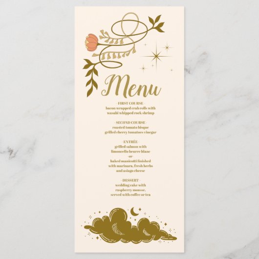 gouden mystieke botanische bruiloft menu (Achterkant)