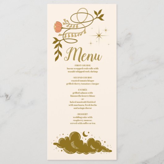 gouden mystieke botanische bruiloft menu (Voorkant)