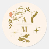 gouden mystieke botanische bruiloft ronde sticker (Voorkant)