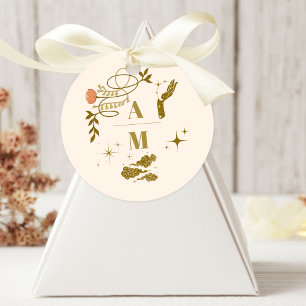 gouden mystieke botanische bruiloft ronde sticker