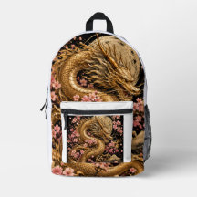Gouden Mythologische Draak met Elegante Roze Bloem