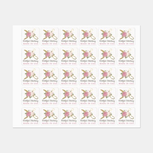 Gouden naaiende schaar Shabby Floral aangepaste kl Labels (Vel)