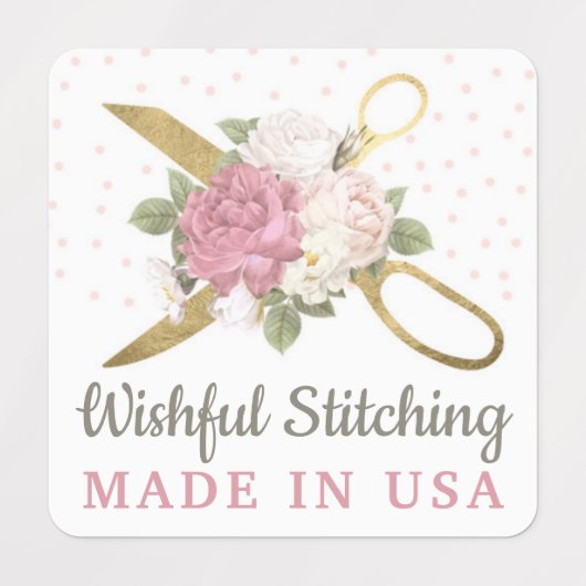 Gouden naaiende schaar Shabby Floral aangepaste kl Labels (Design 2)