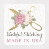 Gouden naaiende schaar Shabby Floral aangepaste kl Labels (Design 1)