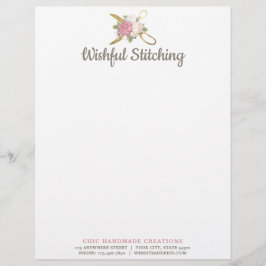 Gouden naaischaren & shabby chic bloemrozen briefhoofd