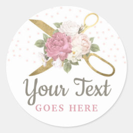 Gouden naaischaren & shabby chic bloemrozen ronde sticker