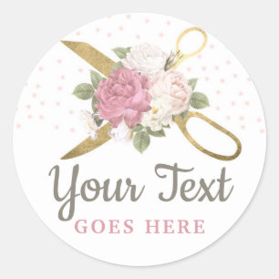 Gouden naaischaren & shabby chic bloemrozen ronde sticker