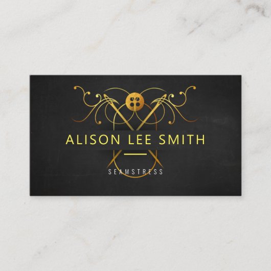 Gouden naaister Hand genaaid Dressmaker Visitekaartje (Voorkant)