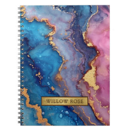 Gouden Naam Abstract Modern Blauw Paarse Roze Chic Notitieboek