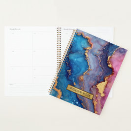 Gouden Naam Abstract Modern Blauw Paarse Roze Chic Planner