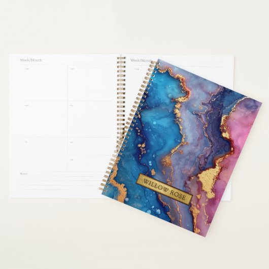 Gouden Naam Abstract Modern Blauw Paarse Roze Chic Planner (Display)