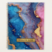 Gouden Naam Abstract Modern Blauw Paarse Roze Chic Planner (Voorkant)