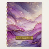Gouden Naam Abstract Moderne Paarse Roze Chic Glan Planner (Voorkant)