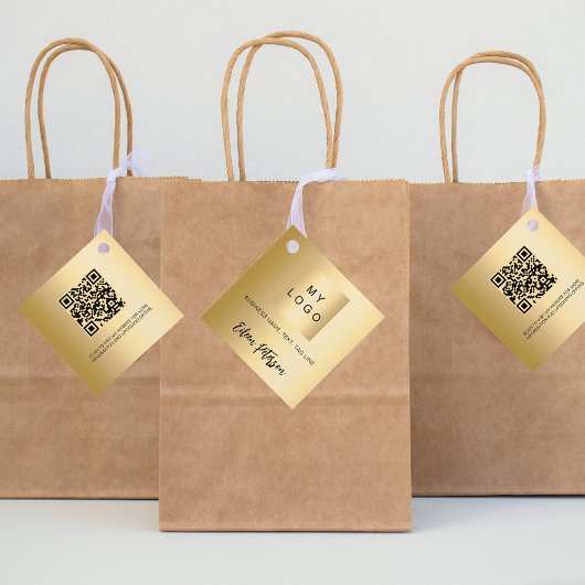 Gouden naam bedrijf logo QR code hang label