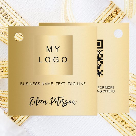 Gouden naam bedrijf logo QR code hang label