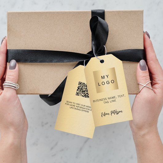 Gouden naam bedrijf logo QR code hang label Cadeaulabel