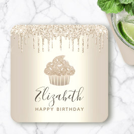 Gouden naam cupcake glittersuikers script verjaard kartonnen onderzetters