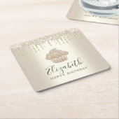Gouden naam cupcake glittersuikers script verjaard kartonnen onderzetters (Schuin)
