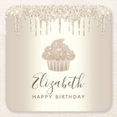 Gouden naam cupcake glittersuikers script verjaard kartonnen onderzetters (Voorkant)