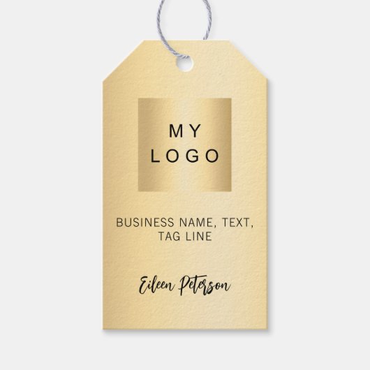 Gouden naam handtekening bedrijf logo hang label cadeaulabel (Voorkant)
