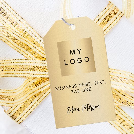 Gouden naam handtekening bedrijf logo hang label cadeaulabel