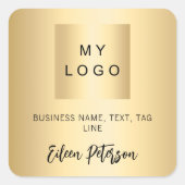 Gouden naam handtekening bedrijf logo vierkante sticker (Voorkant)