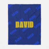 Gouden Naam & Herhalende Blauwe Naam op Donker Nav Fleece Deken (Voorkant)
