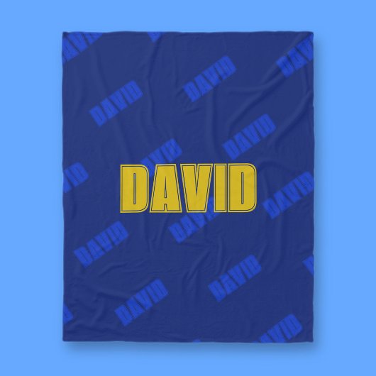 Gouden Naam & Herhalende Blauwe Naam op Donker Nav Fleece Deken