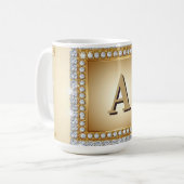✨ Gouden naam monogram diamant frame ✨ Koffiemok (Voorkant links)