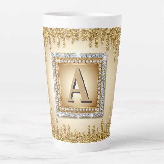 ✨ Gouden naam monogram diamant frame ✨ Latte Mok (Voorkant)