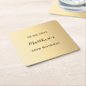 Gouden naam script verjaardag kartonnen onderzetters (Schuin)