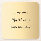 Gouden naam script verjaardag kartonnen onderzetters (Voorkant)
