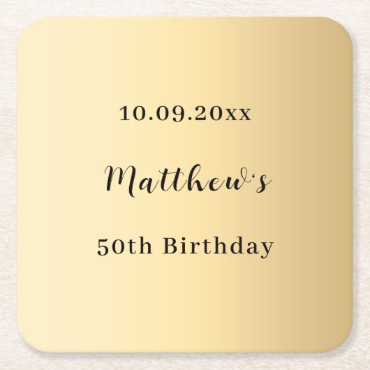 Gouden naam script verjaardag kartonnen onderzetters (Voorkant)