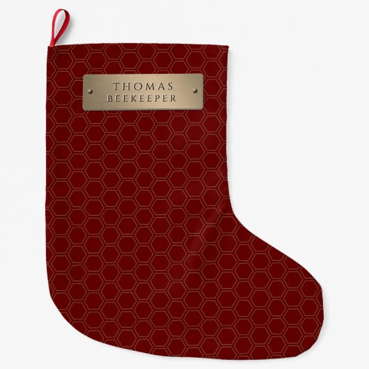 Gouden Naamplaat Honingraat Imker Grote Kerstsok (Voorkant)