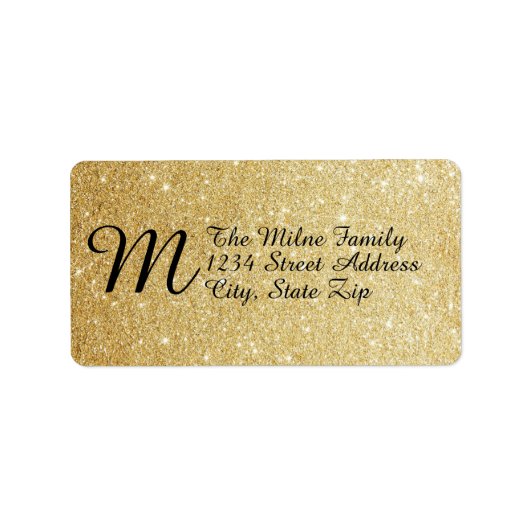 Gouden namaak glinster monogram - adreslabels etiket (Voorkant)