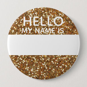 Gouden namaak glitter hallo mijn naam is identitei ronde button 4,0 cm
