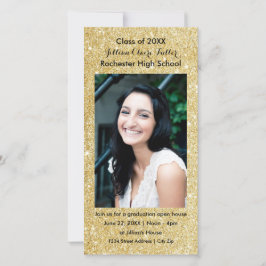 Gouden namaak glitters eindexamen fotocard
