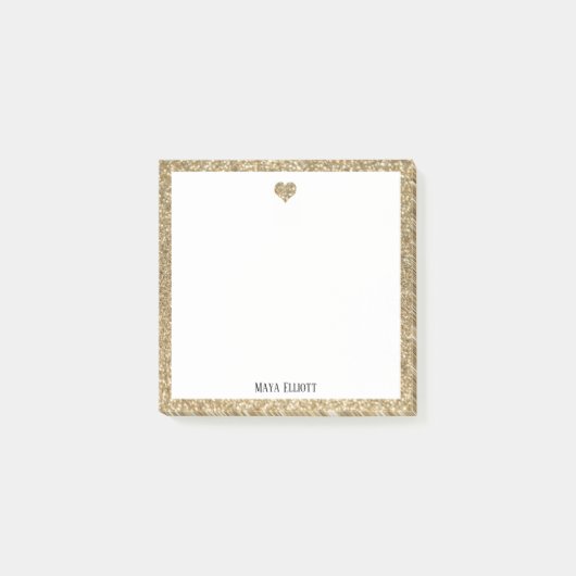 Gouden namaak glitters hart & rand met witte + naa post-it® notes (Voorkant)