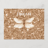 Gouden namaak glitters witte libel briefkaart (Voorkant)