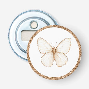 Gouden namaak glitters witte vlinder button flesopener