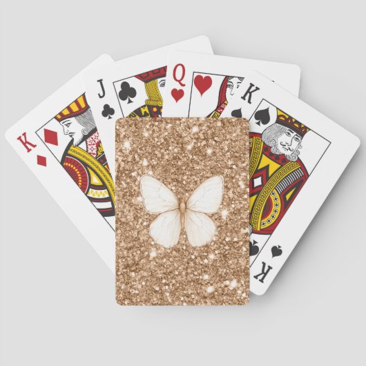Gouden namaak glitters Witte Vlinder   Pokerkaarten (Achterkant)