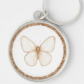 Gouden namaak glitters Witte Vlinder Sleutelhanger (Voorkant)