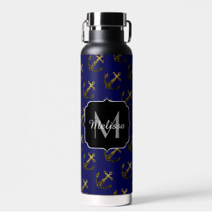 Gouden namaak glittersparel Anker patroon Monogram Waterfles
