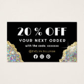 Gouden namaak iriserende glitters korting kaart (Achterkant)